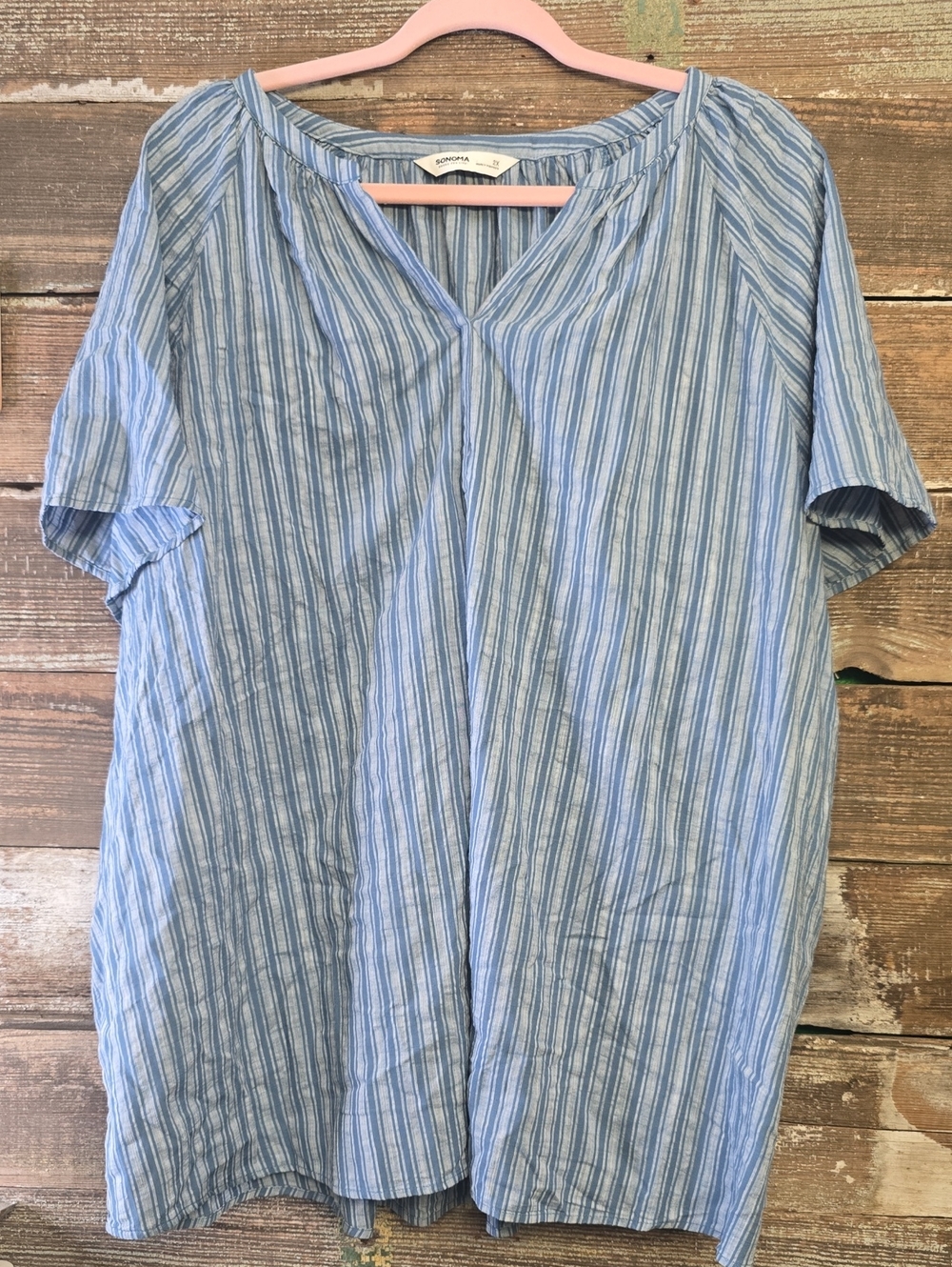 Sonoma Light Blue Striped V-Neck Tunic, Size 2X
